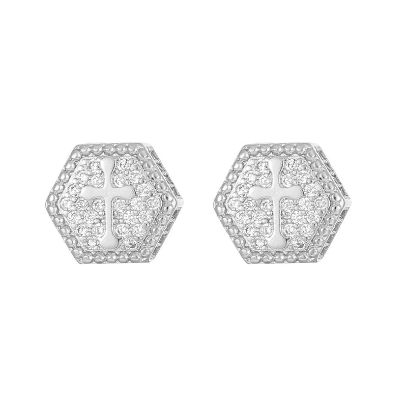 1 Pair Hip-Hop Hexagon Cross Plating Inlay Copper Zircon White Gold Plated Gold Plated Men Studs