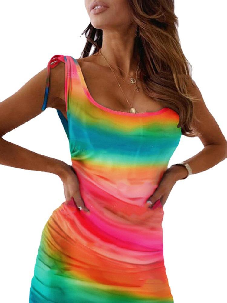 Women Sexy Sling With Hip Mid-waist Print Dress