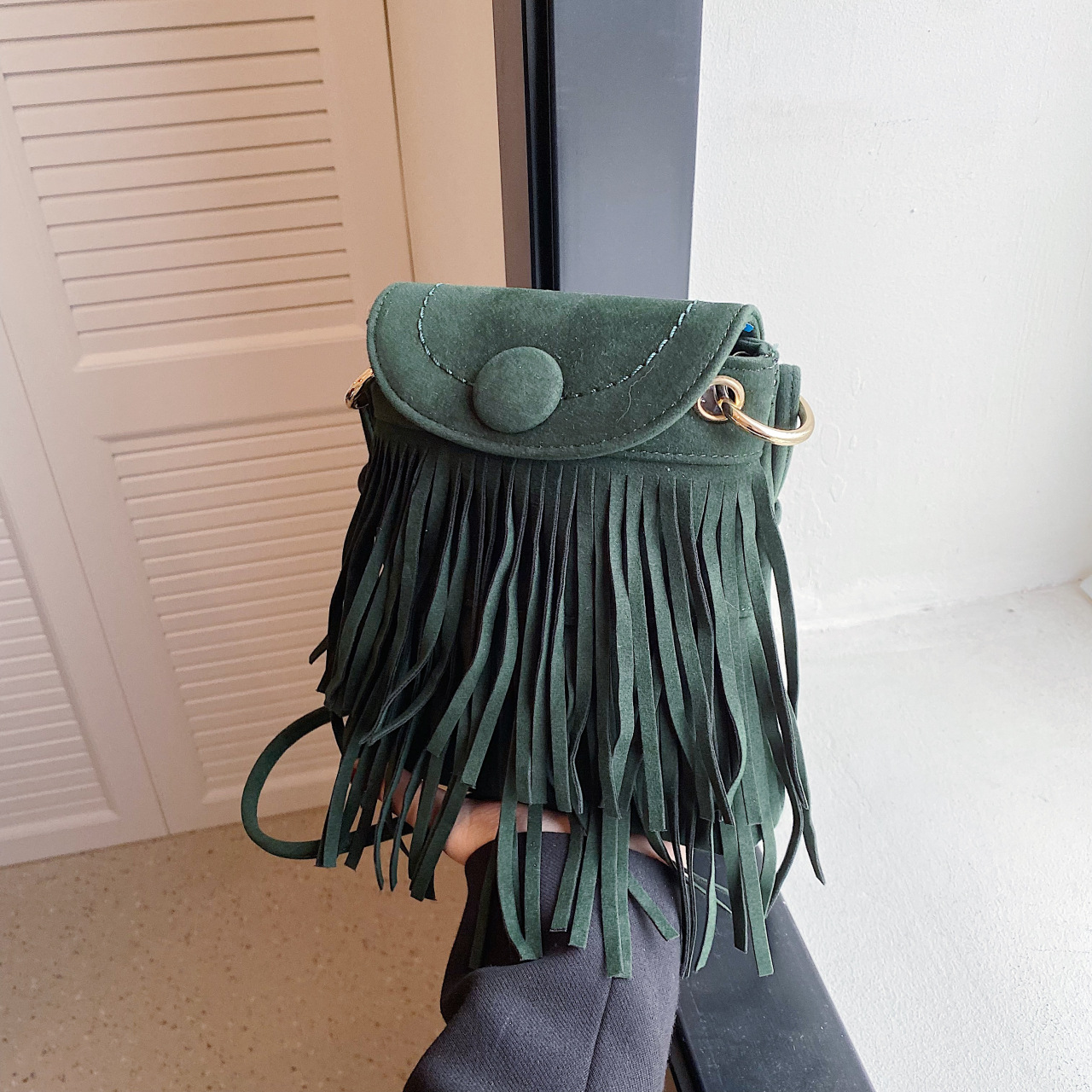 Retro Crossbody Fringe Solid Color Small Square Bag