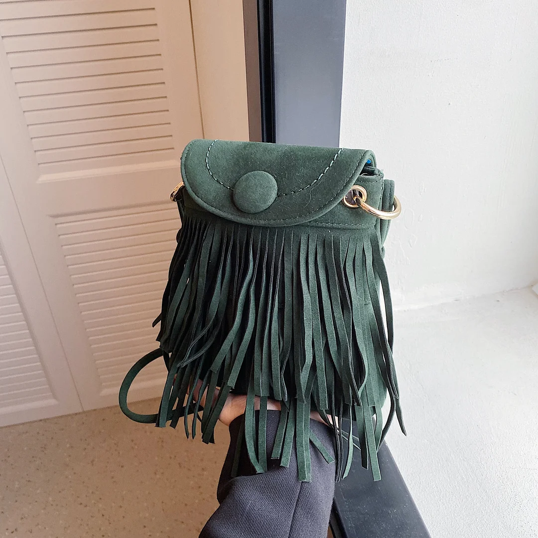 Retro Crossbody Fringe Solid Color Small Square Bag