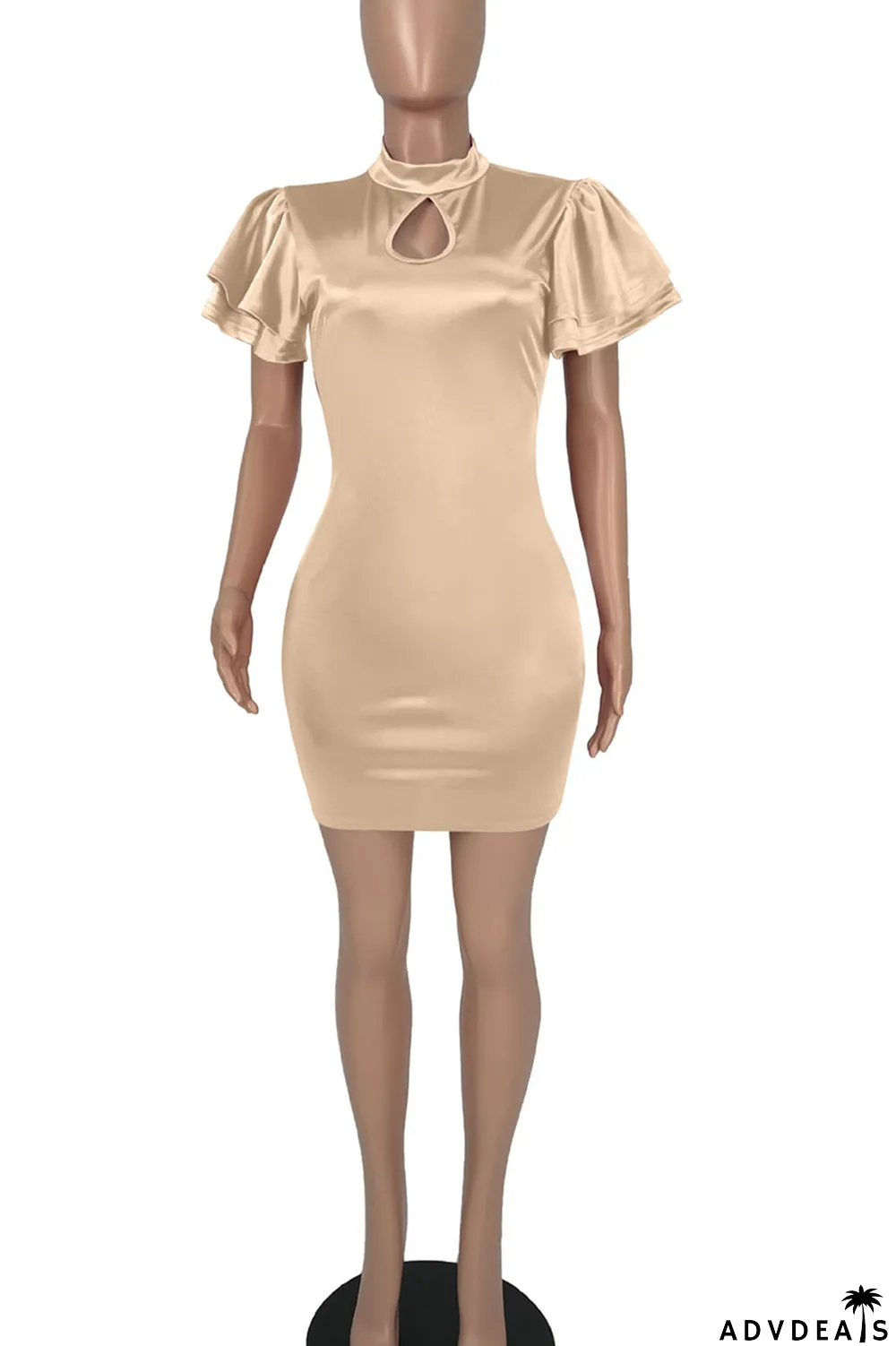 Champagne Casual Solid Split Joint O Neck One Step Skirt Dresses