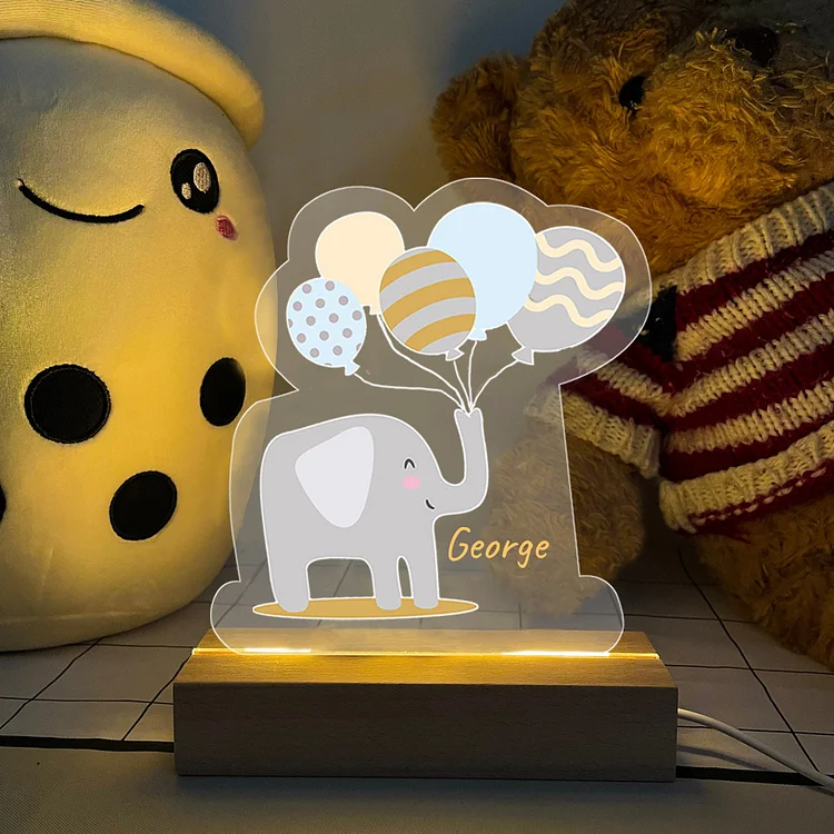 Nombre personalizado Lámpara 3D Ilusión Luz de noche elefante LED monocromáticas