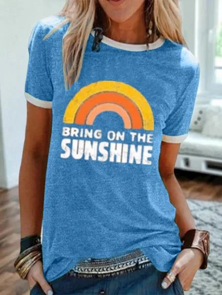 Bestdealfriday Vintage Rainbow Letter Printed Plus Size Short Sleeve Casual Tops
