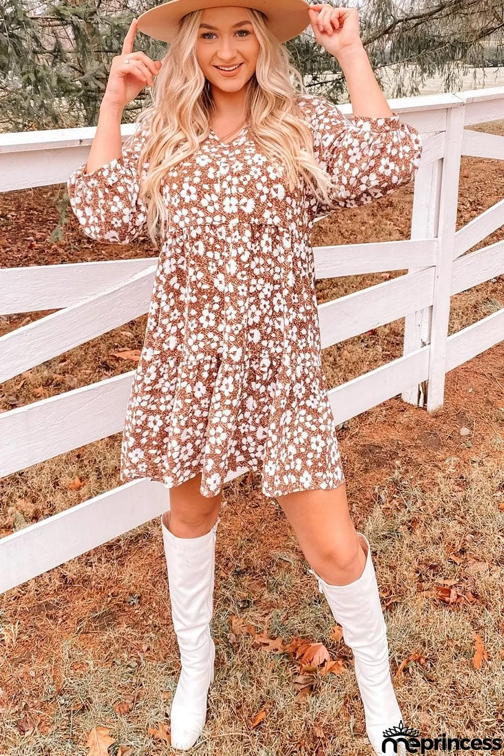 Floral V-Neck Mini Dress with Pockets