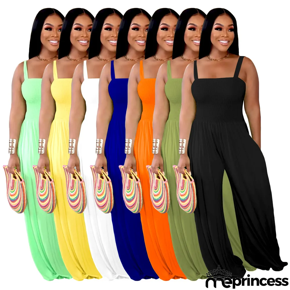 Women'S Solid Casual Strap Sleeveless Wide Leg Jumpsuit