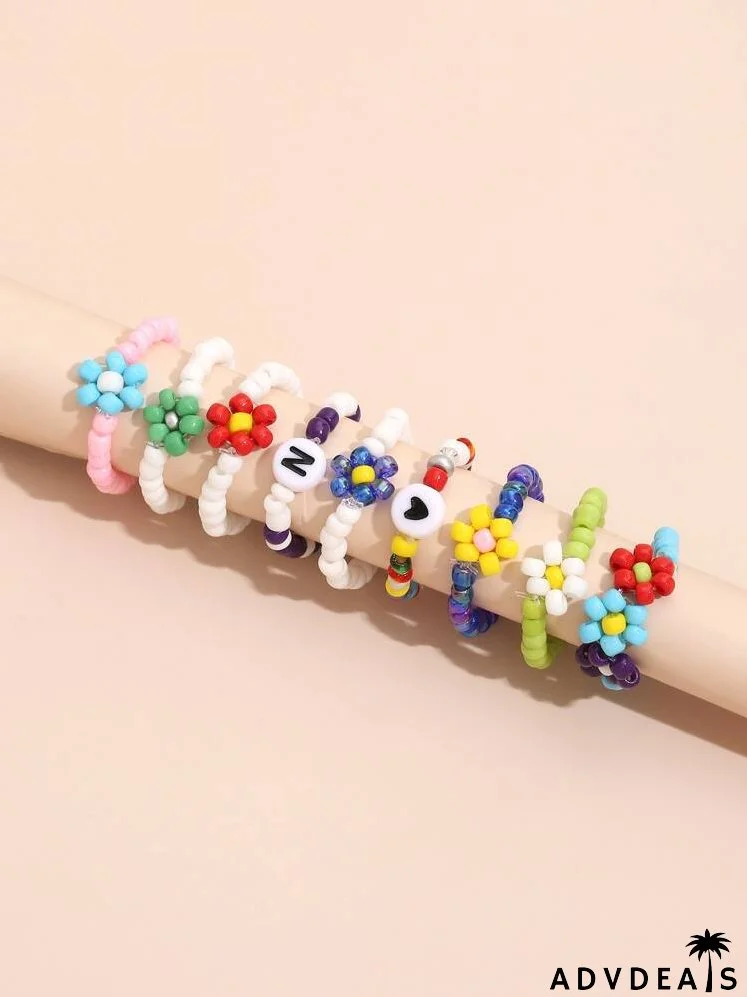 9pcs Letter Bead Decor Ring