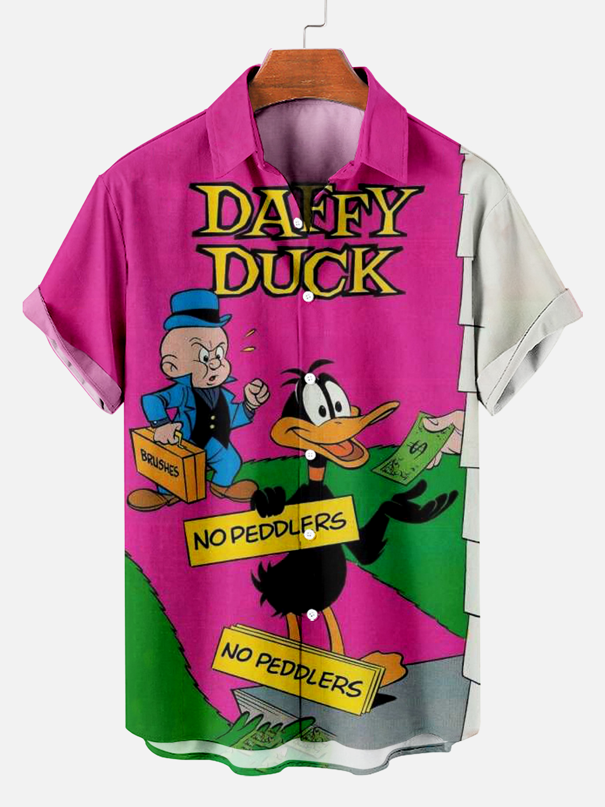 Retro Cartoon Funny Duck Contrast Color Short Sleeve Shirt PLUSCLOTHESMAN