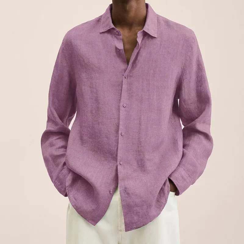 Men's Casual Long Sleeve Cotton Linen Shirt-inspireuse