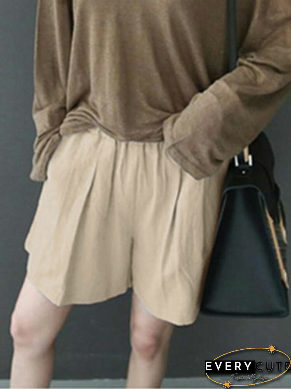 Leisure Solid Ruched Pocket Cotton Shorts