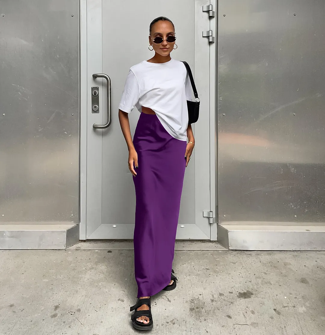 Uveng Uveng And Summer New Simulation Silk Skirt Satin Bread Hip Skirt Women Casual Color Tintail Skirt