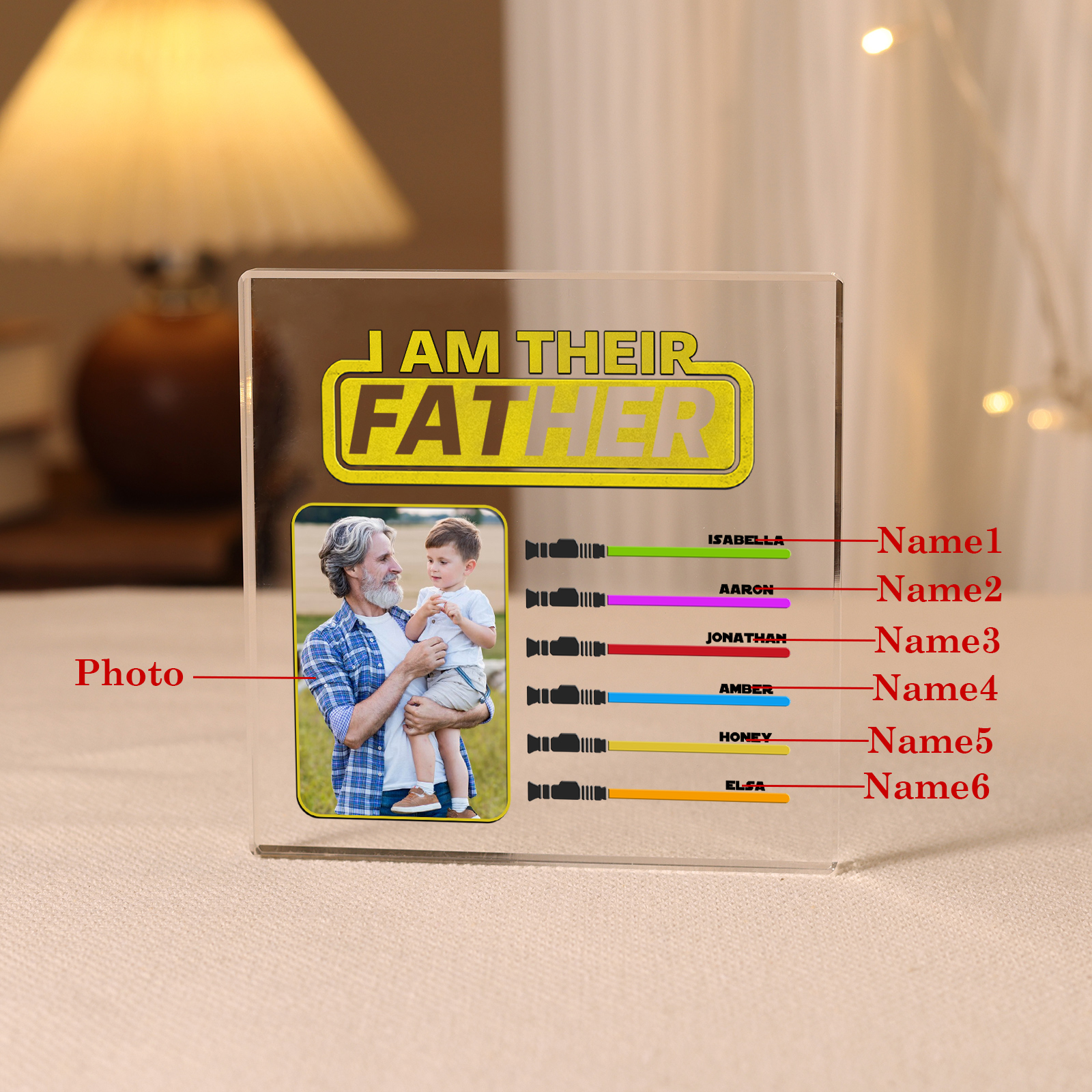 6 Names - Personalised Photo & Name Acrylic Square Keepsake Rectangle Plaque "I Am Their Father" Gifts for Dad-Jessemade AU