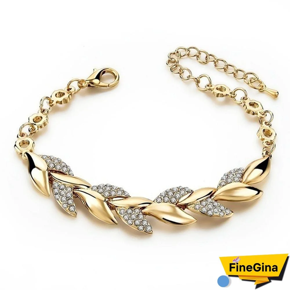 Luxury Fashion Women 925 Sterling Silver Crystal Bracelet 18K Gold Braided Leaf Bracelet Rose Gold Bracelet for Women Diamond Bracelet Valentine's Day Gift Party Bride Engagement Wedding Bracelet Anniversary Gift Christmas Gift Jewelry