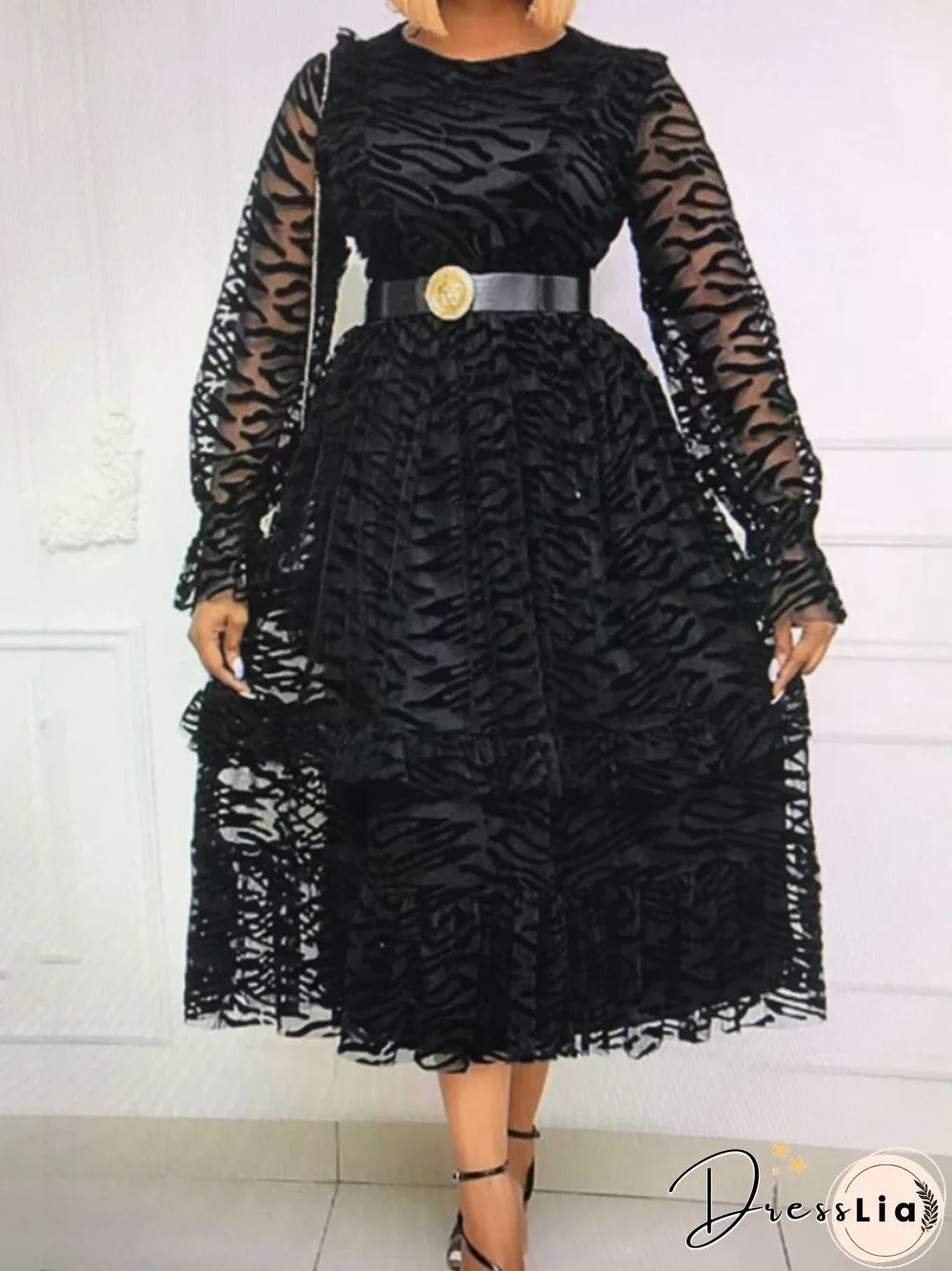 Women Dresses Big Size Elegant Retro A Line Dress Long Sleeve See Through Mesh Velvet Party Prom OutfitsFor Spring Summer