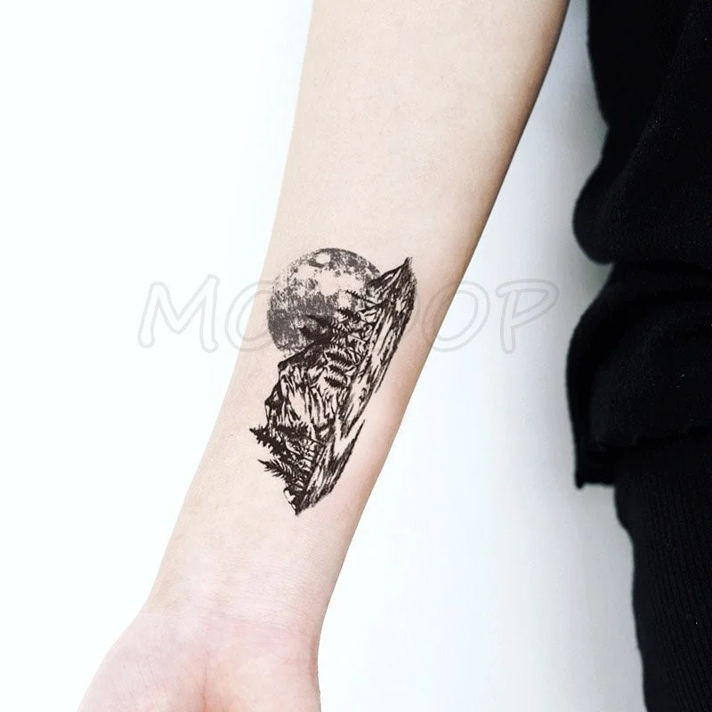 Tattoo Sticker Pine Tree Christmas Plant Black Hand Body Art Water Transfer Temporary Fake Tatto Flash Tatoo for Kid Girl Men