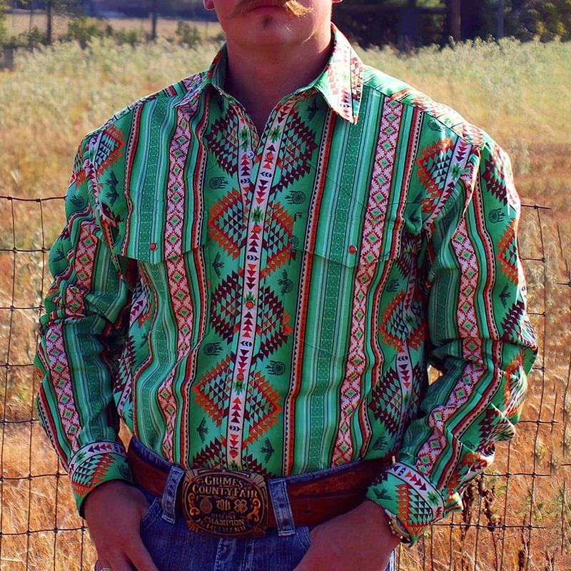 Western Green Print Casual Shirt