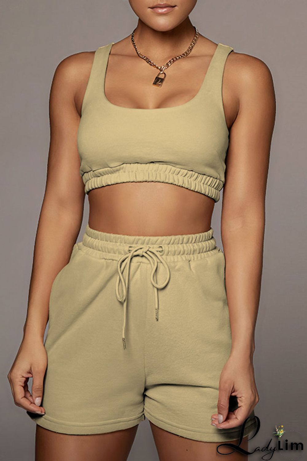 White Casual Sportswear Solid Split Joint U Neck Sleeveless Two Pieces