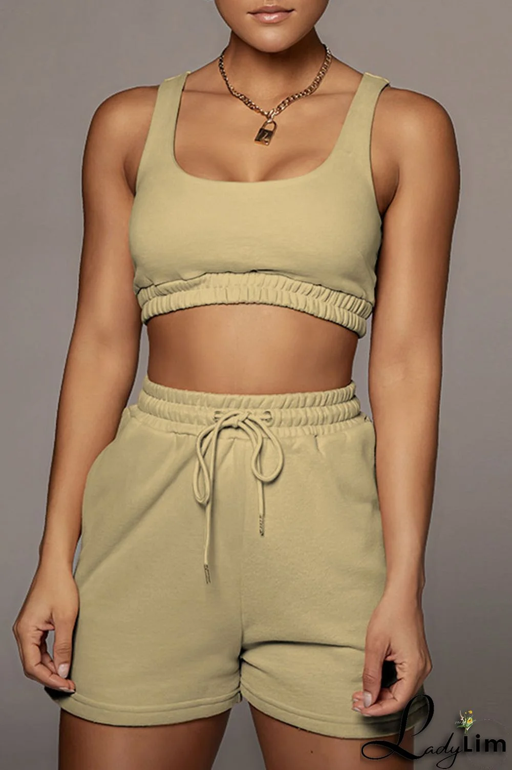 White Casual Sportswear Solid Split Joint U Neck Sleeveless Two Pieces