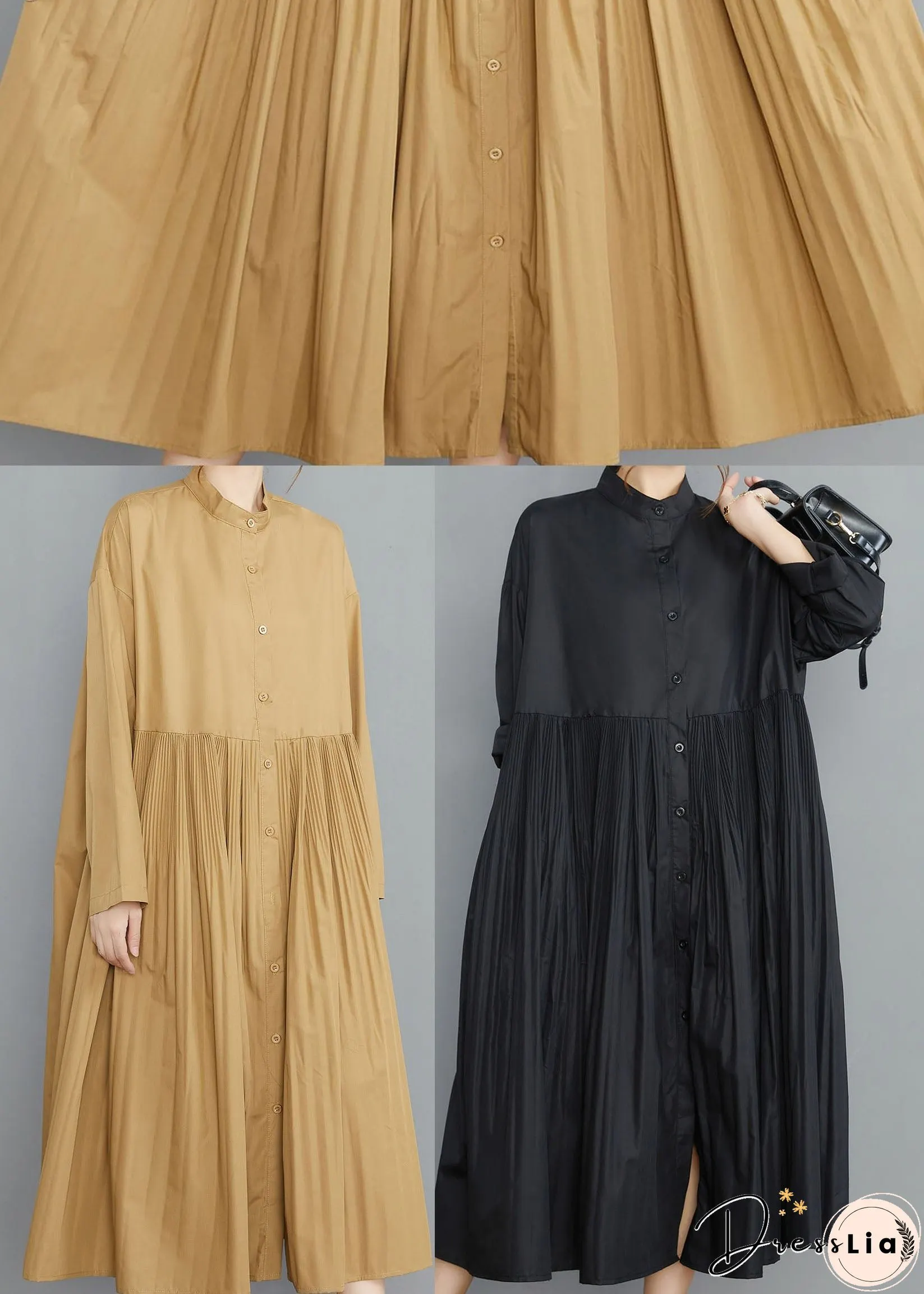 Simple Black wrinkled Cotton Robe Dresses Spring