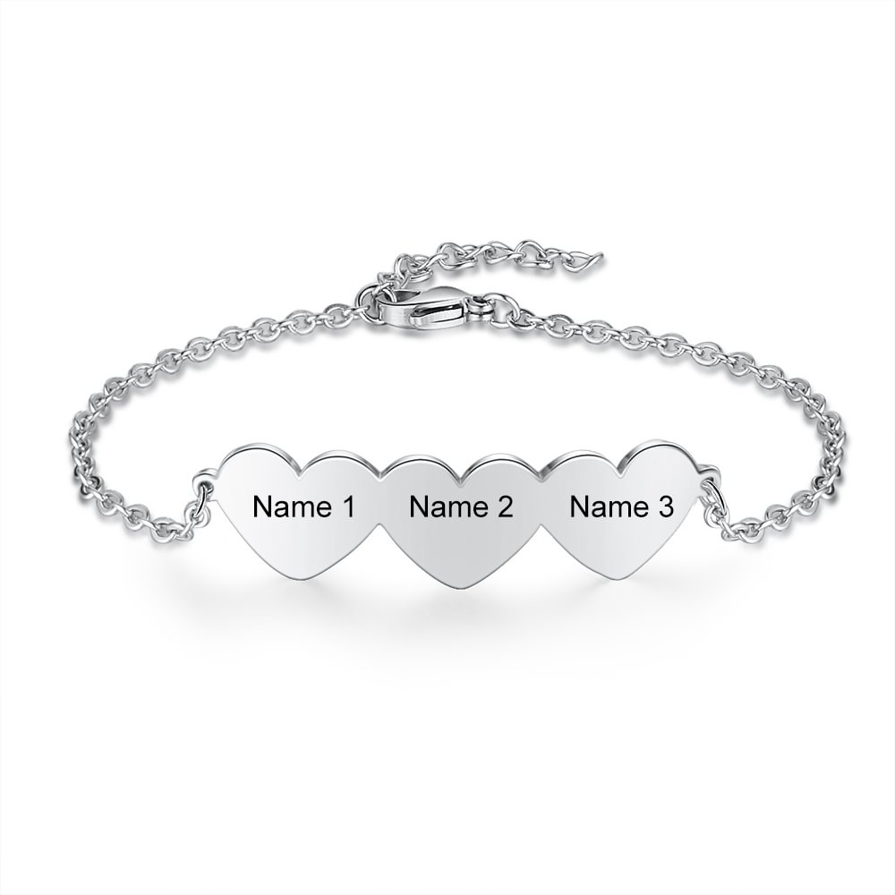 Personalisiertes Herzförmiges Armband mit 3 Namen n3 Kettenmachen