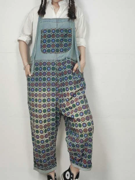 Women's Vintage Graphic Printed Pockets Jumpsuit