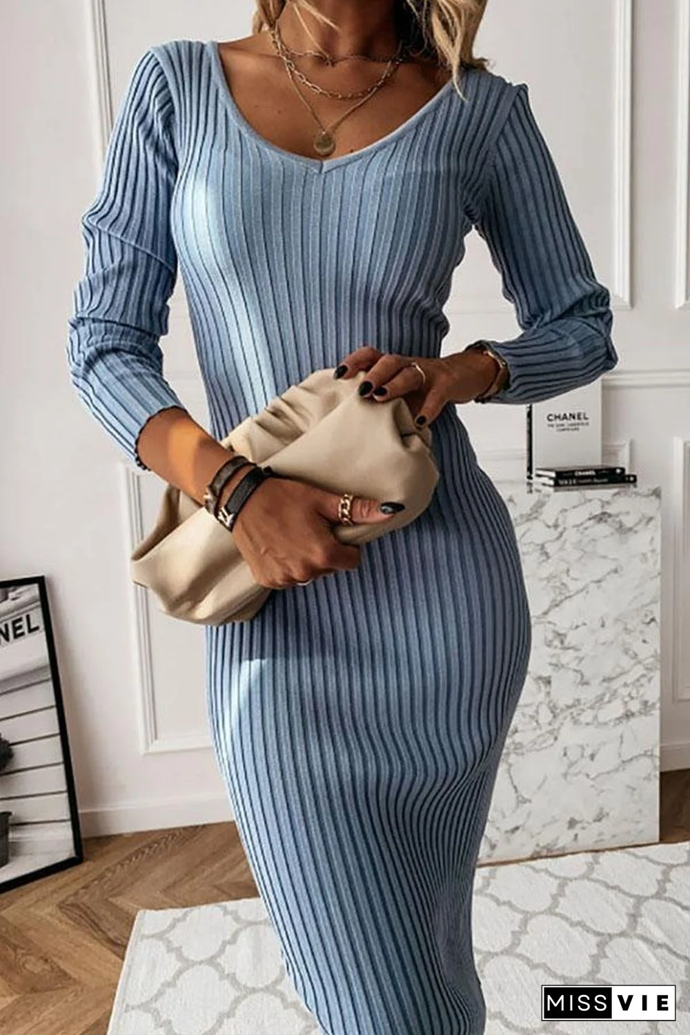 A New Day Ribbed Knit Midi Dress