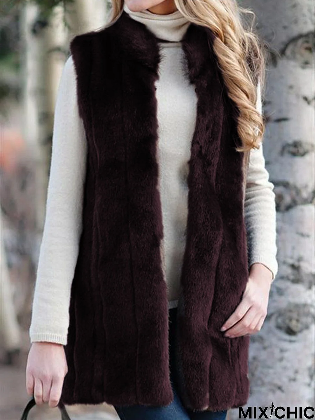 Plain Sleeveless Mid-long Winter Casual Vest