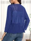 V-Neck Semi-Sheer Long Sleeve Solid Color Elegant Cardigan - Soft Medium Stretch Knit Fabric, Regular Length, Placket Closure - Perfect for All Seasons