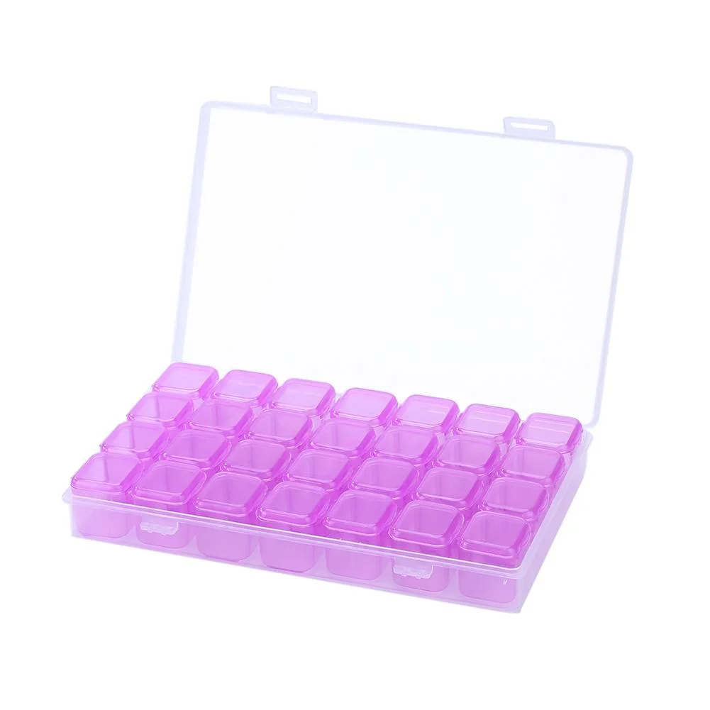 28 Grids Plastic Storage Box Nail Rhinestone Jewelry Display Case(Purple)