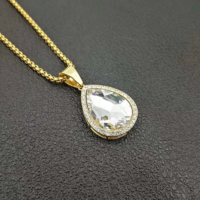 1 Piece 24*45mm Titanium Steel Glass Zircon Water Droplets Pendant