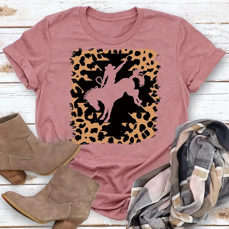 Rodeo Leopard western style T-Shirt Tee -06256-Annaletters