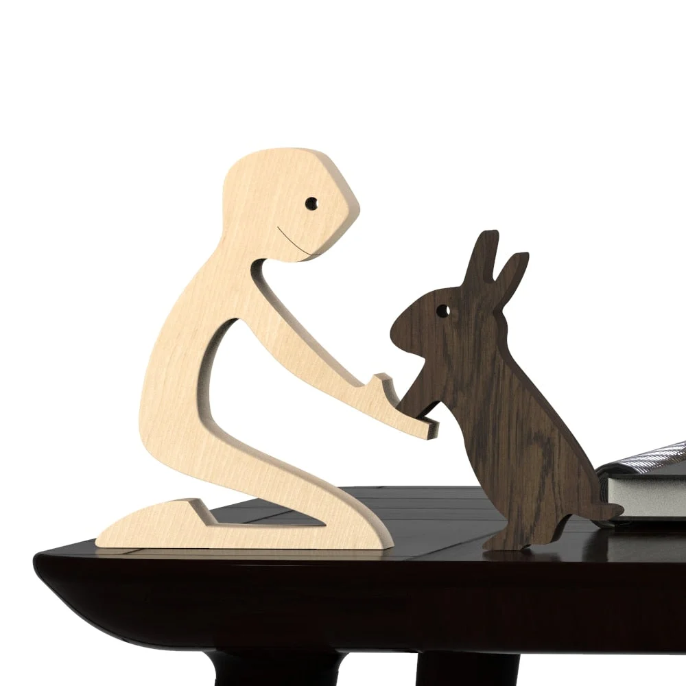 Home Decor Table Ornament Wood Dog Craft Sculpture Handmade Wooden Pets Figurine Crafs Desk Decorations Great Gifts for Friends