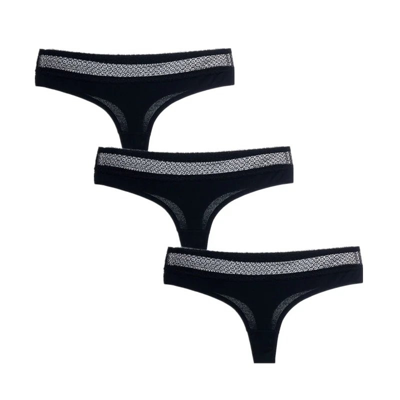 3Pcs/Lot Women G-String Cotton Thongs Solid Sexy Panties Lace Underwear Female T-back Underpants Girls Bikini Panty Thongs 2020