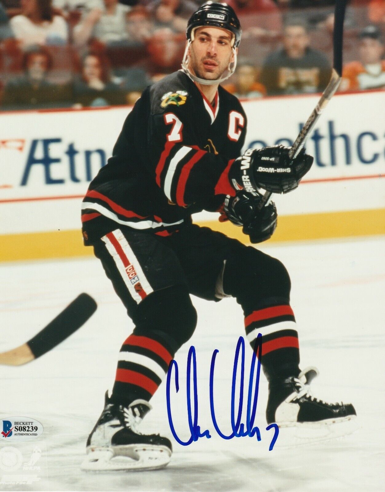 CHRIS CHELIOS Signed Chicago BLACKHAWKS 8x10 Photo Poster painting w/ Beckett COA