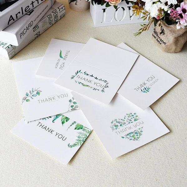 Leaf Floral Thank You Notes Cards with envelope stickers custom Invitations Blank inside Greeting Cards postcards Gift Card