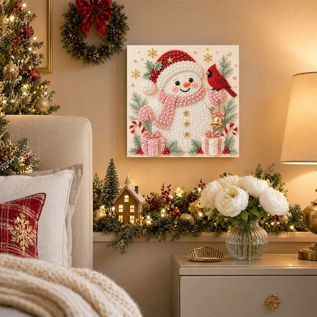 Framed Pearl Bead Painting Kit Snowman Christmas 7.87x7.87in