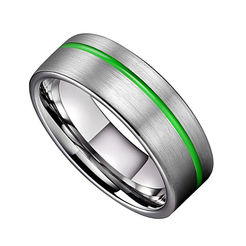 4MM 6MM 8MM Thin Green Grooved Brushed Finish Gray Tungsten Carbide Mens Rings
