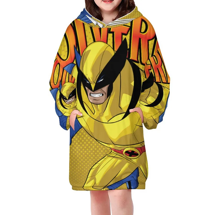 X Men Wolverine Running Into A Fight Boys and Girls Oversized Sherpa Hooded Blanket Children Oversize Sweatshirt TV-Blanket - Heather Prints Shirts