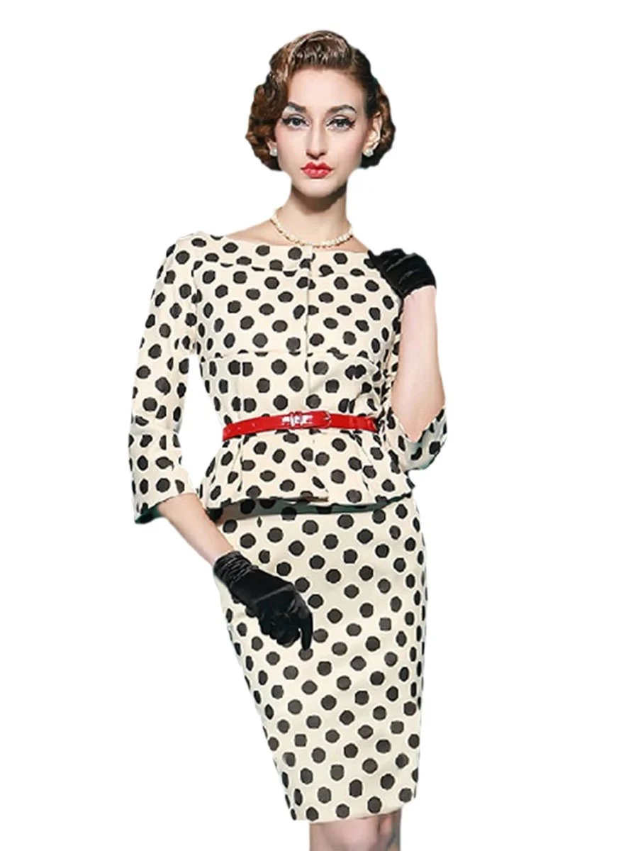 Women's 1950s Bodycon Dress Polka Dot Elegant Sheath Pencil Dress