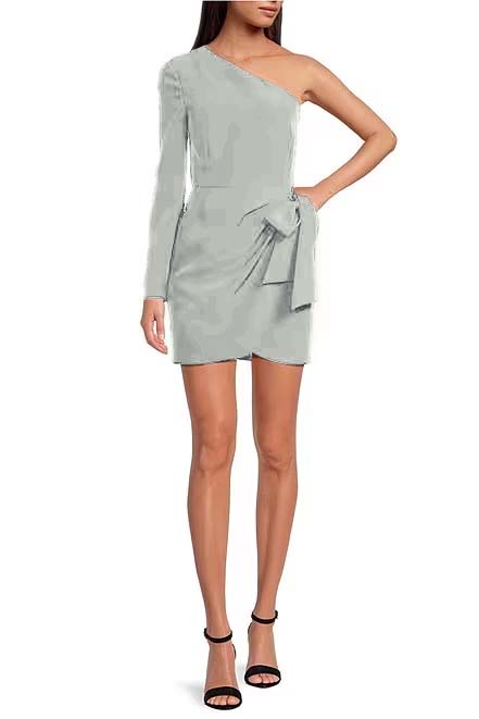 Hidais Charming Black One Shoulder Long Sleeves Homecoming Dress With Bowknot 