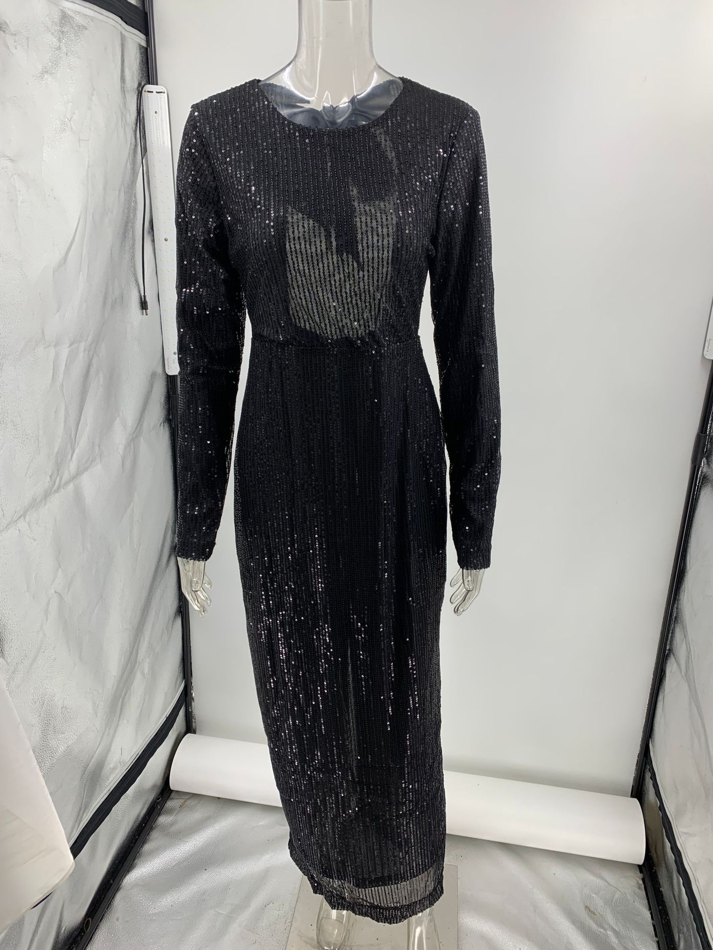 Ootddress Tee Bow Sequin Slim Maxi Dress For Women Backless Split Glitter Elegant Club Fashion Party Dress Ladies Long Sleeve Dress