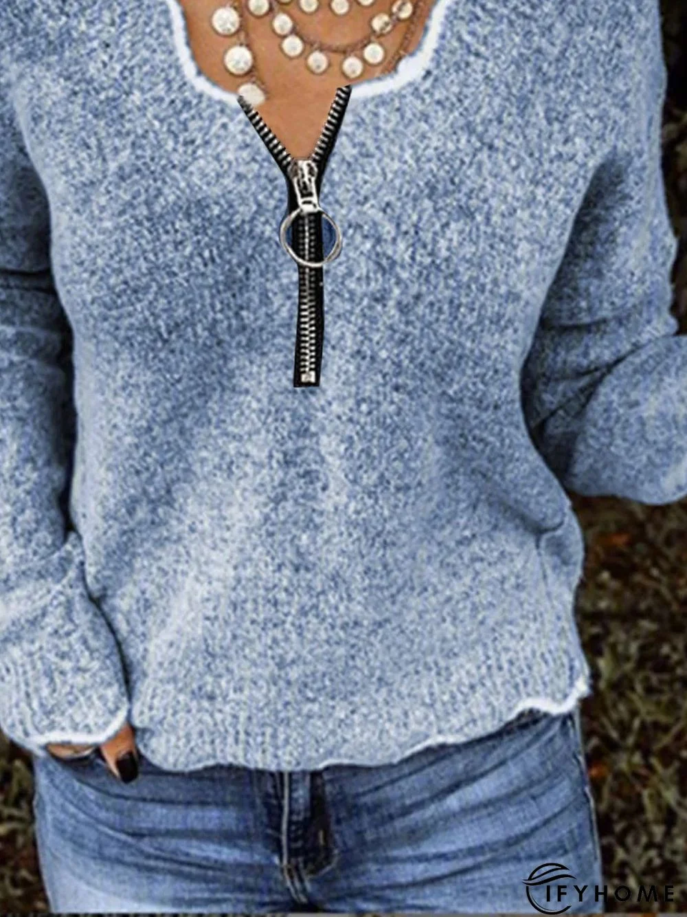 Blue Shift V Neck Casual Sweater | IFYHOME