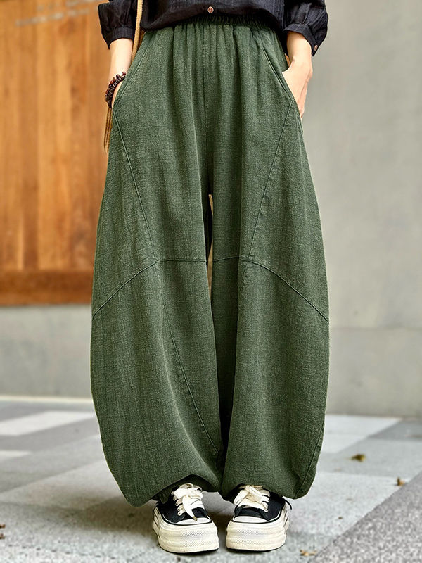 Drawstring Waist Solid Color Loose Wide Leg Pants