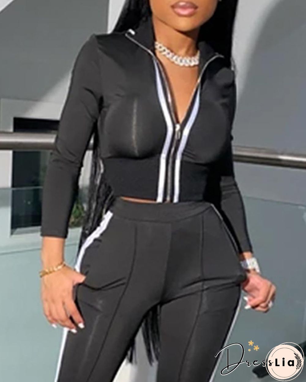 Sporty Striped Tape Coat & Pants Set
