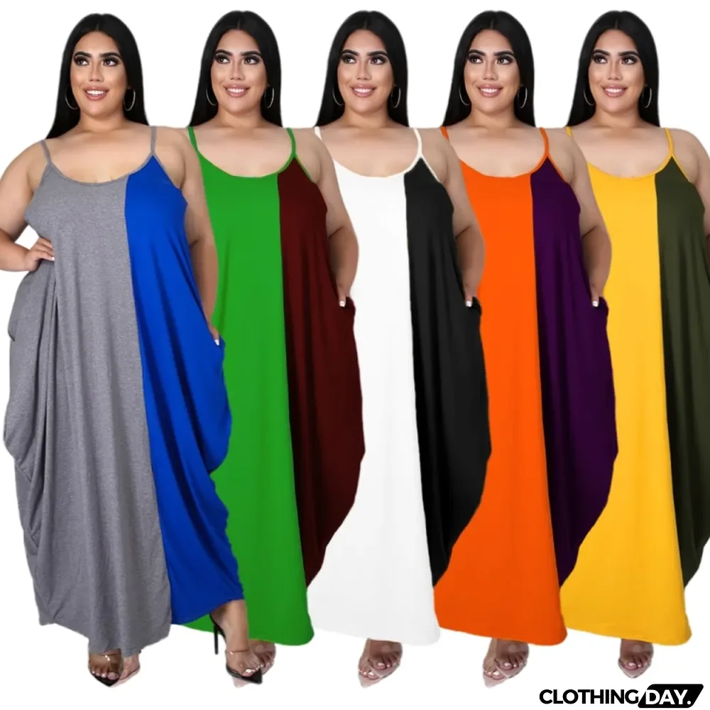 Summer Plus Size Contrasted Color Sleeveless Long Maxi dress