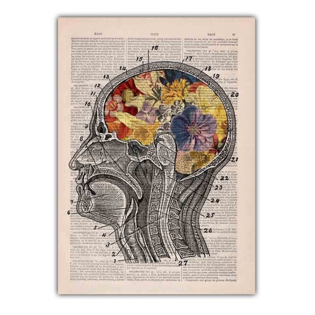 Retro Art Abstract Human Organs Canvas Painting Science and Education Poster Wall Painting Classroom Corridor Decorative Mural