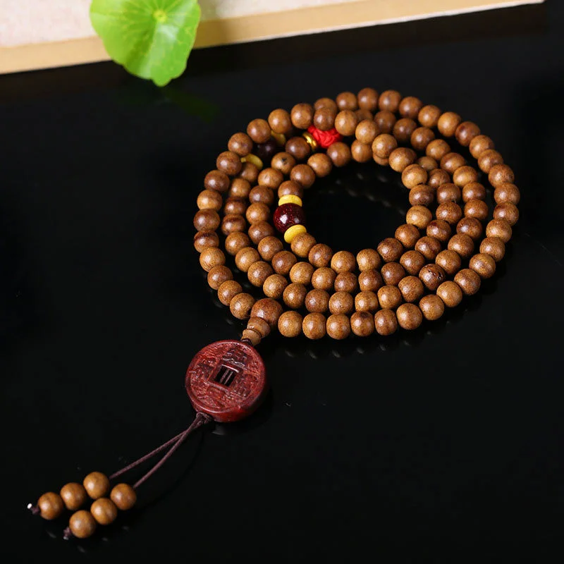 108 Mala Beads Agarwood White Jade Lotus Prayer Meditation Necklace Bracelet
