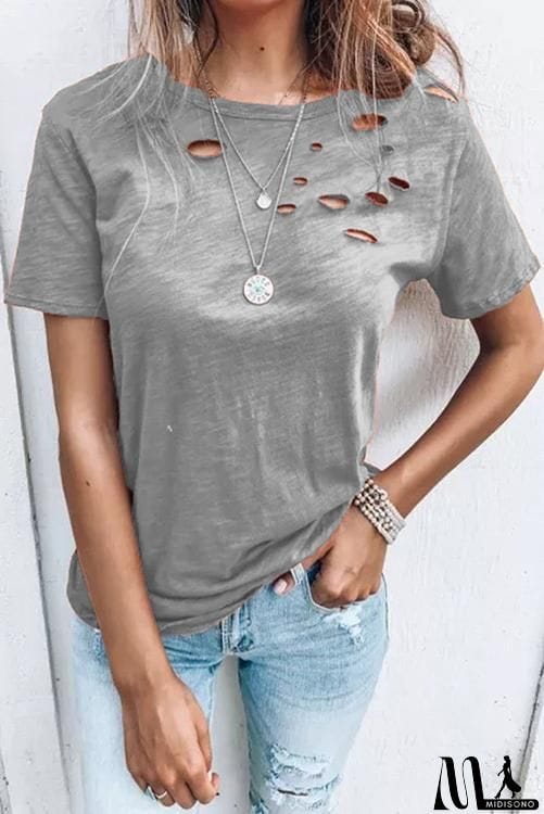 MidiSono - Ripped Short Sleeve T Shirt