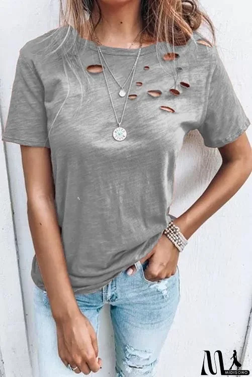 MidiSono - Ripped Short Sleeve T Shirt