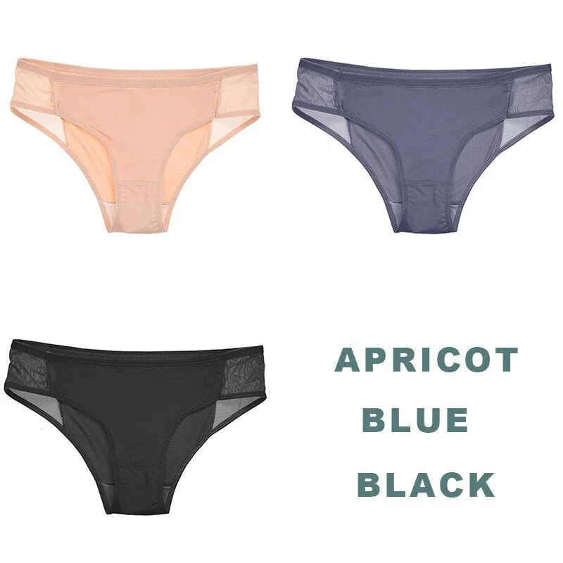 3PCS/Set Side Mesh Sexy Panties Perspective Underwear Women Briefs Female Underpants Solid Color Intimates Lingerie Lace Panties