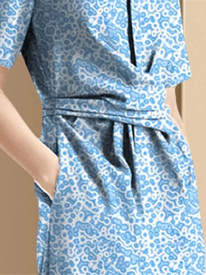 V-neck Retro Loose Print Dress
